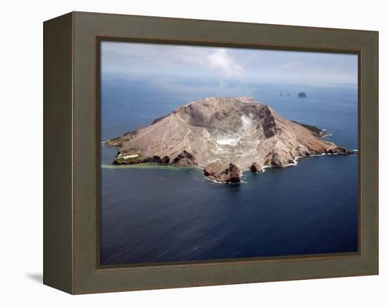 Aerial View of White Island Volcano with Central Acidic Crater Lake, Bay of Plenty, New Zealand-Stocktrek Images-Framed Premier Image Canvas