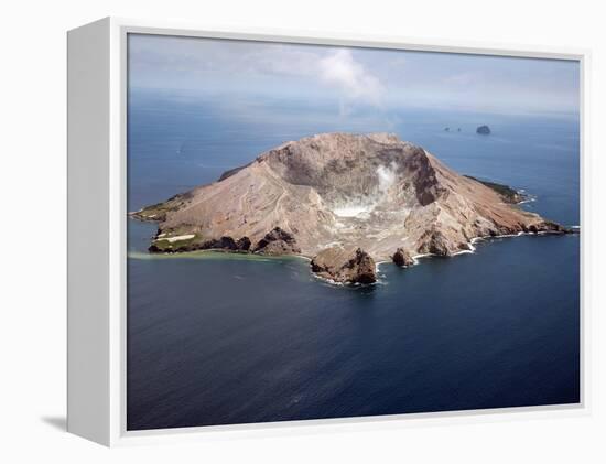 Aerial View of White Island Volcano with Central Acidic Crater Lake, Bay of Plenty, New Zealand-Stocktrek Images-Framed Premier Image Canvas