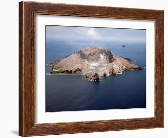 Aerial View of White Island Volcano with Central Acidic Crater Lake, Bay of Plenty, New Zealand-Stocktrek Images-Framed Photographic Print