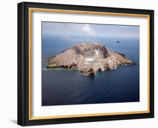 Aerial View of White Island Volcano with Central Acidic Crater Lake, Bay of Plenty, New Zealand-Stocktrek Images-Framed Photographic Print