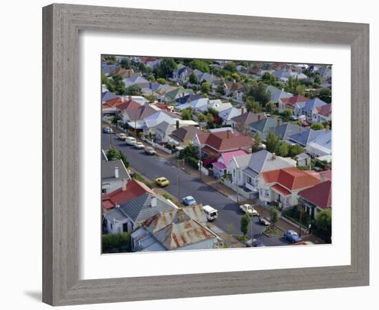 Aerial View of Wooden Villas, Corrugated Iron Roofs, Suburban Street, Auckland-Julia Thorne-Framed Photographic Print