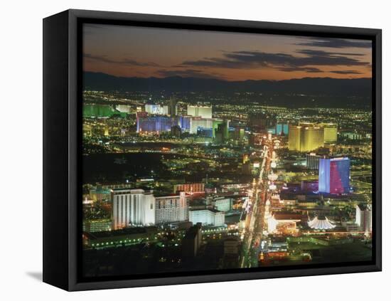 Aerial View over Lights of the City at Night, Las Vegas, Nevada, USA-null-Framed Premier Image Canvas