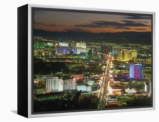 Aerial View over Lights of the City at Night, Las Vegas, Nevada, USA-null-Framed Premier Image Canvas