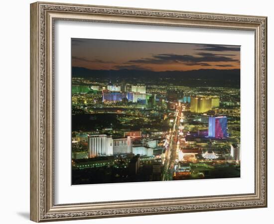 Aerial View over Lights of the City at Night, Las Vegas, Nevada, USA-null-Framed Photographic Print