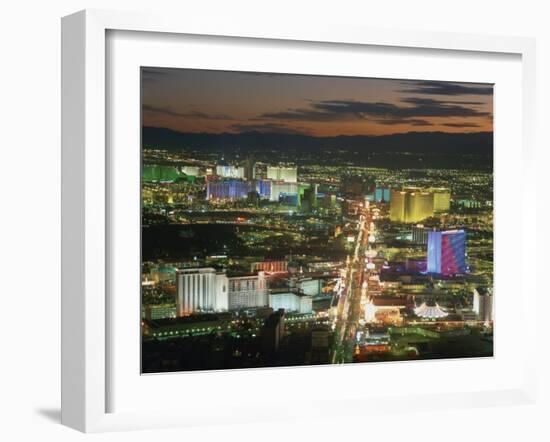 Aerial View over Lights of the City at Night, Las Vegas, Nevada, USA-null-Framed Photographic Print