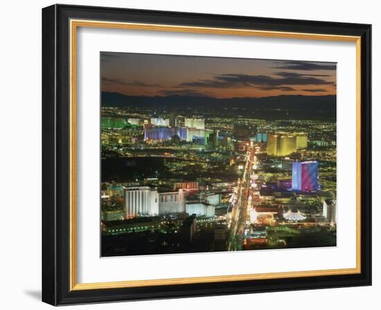 Aerial View over Lights of the City at Night, Las Vegas, Nevada, USA-null-Framed Photographic Print