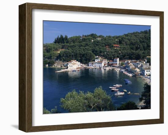 Aerial View over Loggos Harbour, Paxos, Ionian Islands, Greek Islands, Greece, Europe-Julia Bayne-Framed Photographic Print