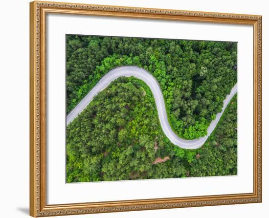 Aerial View over Mountain Road Going through Forest Landscape-Valentin Valkov-Framed Photographic Print