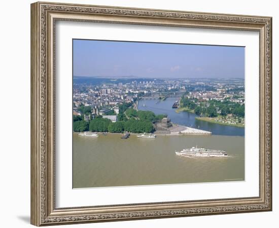 Aerial View Over the Junction Between the Rhine River and the Mosel River at Koblenz, Palatinate-Hans Peter Merten-Framed Photographic Print