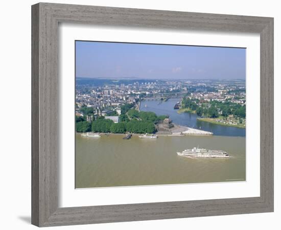 Aerial View Over the Junction Between the Rhine River and the Mosel River at Koblenz, Palatinate-Hans Peter Merten-Framed Photographic Print