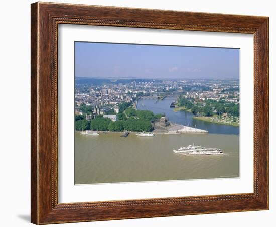 Aerial View Over the Junction Between the Rhine River and the Mosel River at Koblenz, Palatinate-Hans Peter Merten-Framed Photographic Print