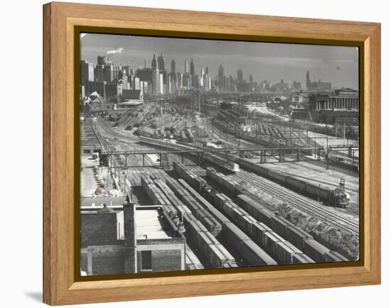 Aerial View Overlooking Network of Tracks for 20 Major Railroads Converging on Union Station-Andreas Feininger-Framed Premier Image Canvas