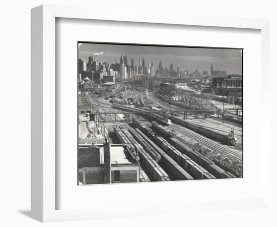 Aerial View Overlooking Network of Tracks for 20 Major Railroads Converging on Union Station-Andreas Feininger-Framed Photographic Print