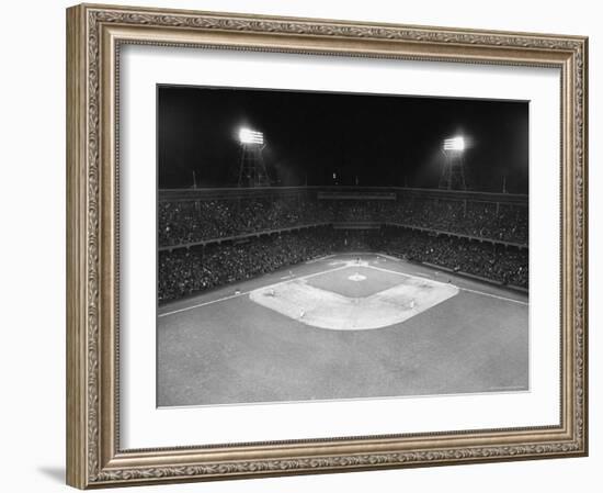 Aerial View Showing the Brooklyn Dodgers vs. St. Louis Cardinals Baseball Game at Ebbets Field-David Scherman-Framed Photographic Print