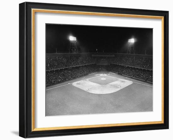 Aerial View Showing the Brooklyn Dodgers vs. St. Louis Cardinals Baseball Game at Ebbets Field-David Scherman-Framed Photographic Print