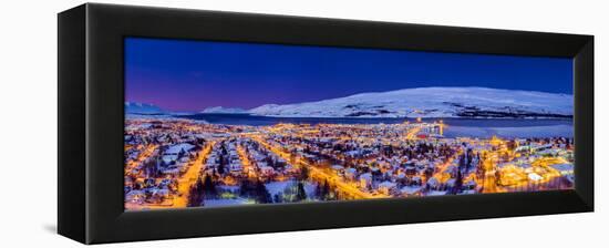 Aerial view - Wintertime in Akureyri, Northern, Iceland.-null-Framed Premier Image Canvas