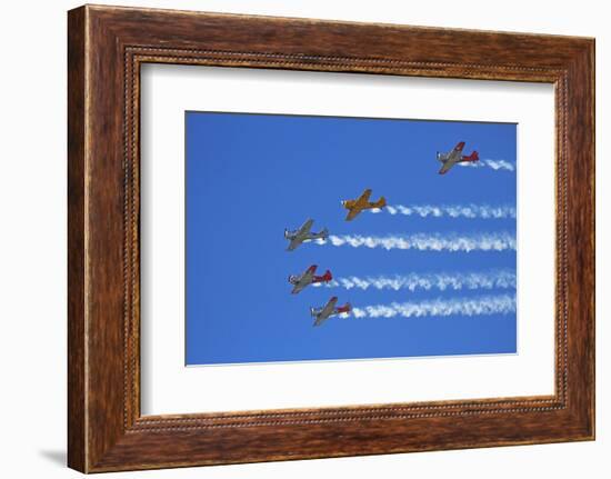 Aerobatic Display by North American Harvards, or T-6 Texans, or SNJ, Airshow-David Wall-Framed Photographic Print