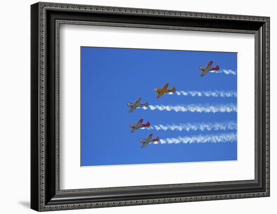 Aerobatic Display by North American Harvards, or T-6 Texans, or SNJ, Airshow-David Wall-Framed Photographic Print