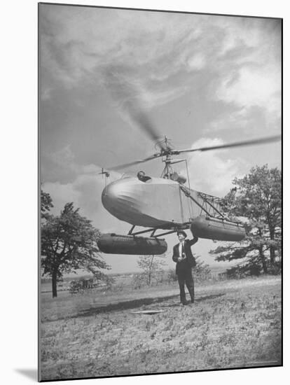 Aeronautical Engineer Igor Sikorsky Standing Underneath Helicopter He Invented-Frank Scherschel-Mounted Premium Photographic Print