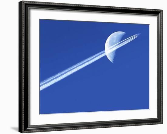 Aeroplane Contrail Against the Moon-Detlev Van Ravenswaay-Framed Photographic Print