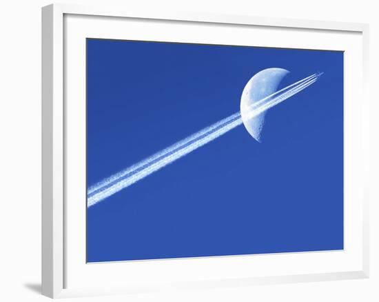 Aeroplane Contrail Against the Moon-Detlev Van Ravenswaay-Framed Photographic Print