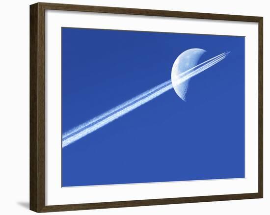 Aeroplane Contrail Against the Moon-Detlev Van Ravenswaay-Framed Photographic Print