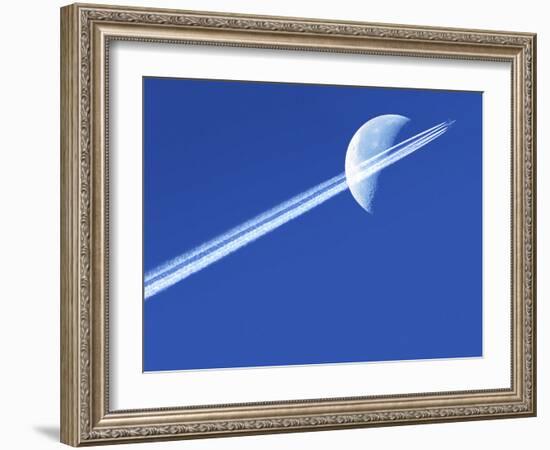 Aeroplane Contrail Against the Moon-Detlev Van Ravenswaay-Framed Photographic Print