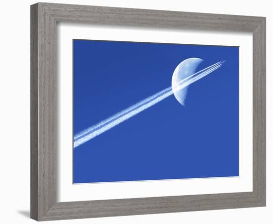 Aeroplane Contrail Against the Moon-Detlev Van Ravenswaay-Framed Photographic Print