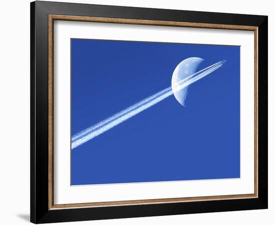 Aeroplane Contrail Against the Moon-Detlev Van Ravenswaay-Framed Photographic Print