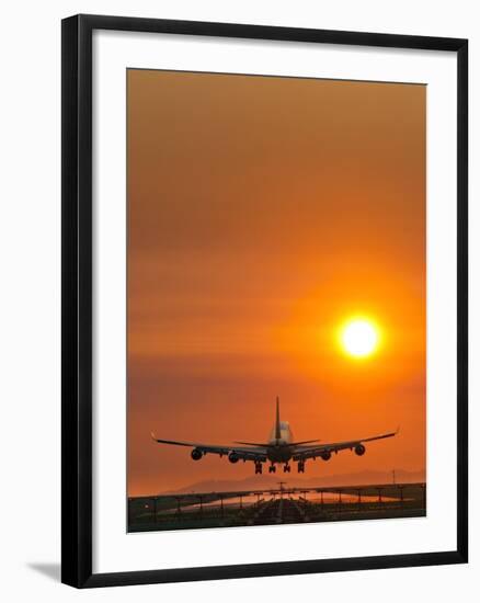 Aeroplane Landing At Sunset-David Nunuk-Framed Photographic Print