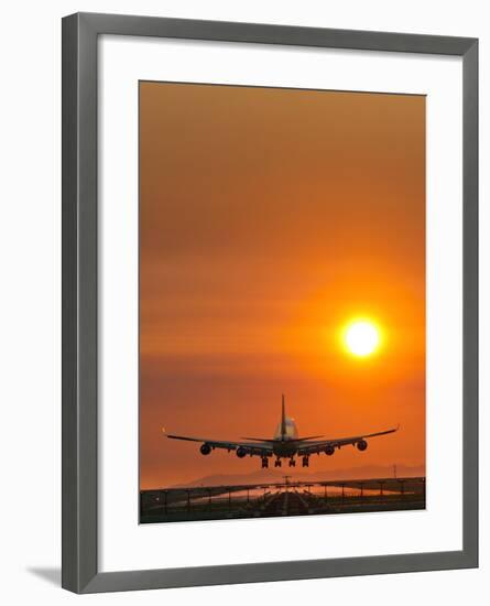 Aeroplane Landing At Sunset-David Nunuk-Framed Photographic Print