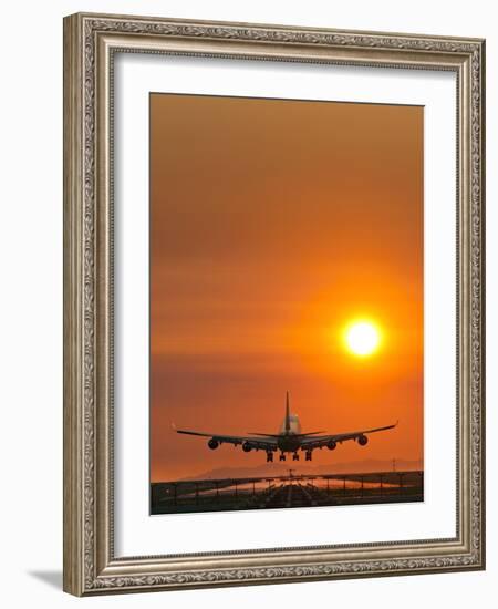 Aeroplane Landing At Sunset-David Nunuk-Framed Photographic Print