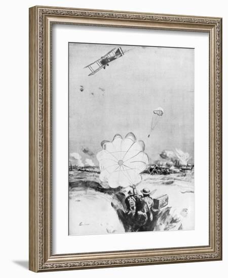 Aeroplane Supplying Ammunition to the British Front Line, World War I, 1914-1918-Joseph Simpson-Framed Giclee Print