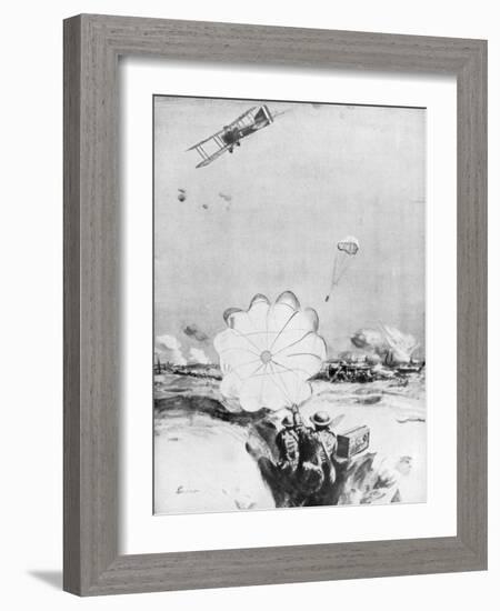 Aeroplane Supplying Ammunition to the British Front Line, World War I, 1914-1918-Joseph Simpson-Framed Giclee Print