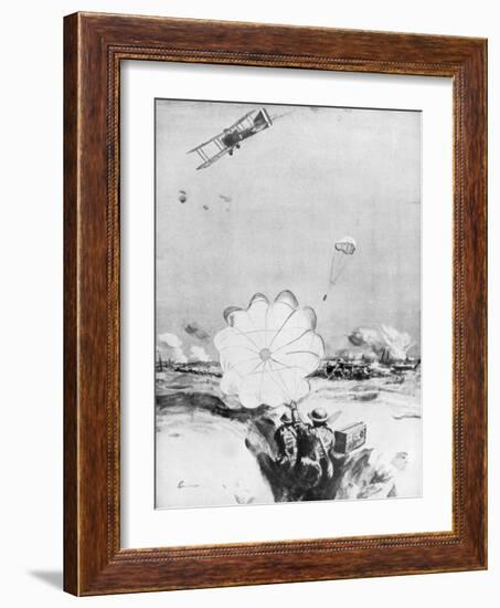 Aeroplane Supplying Ammunition to the British Front Line, World War I, 1914-1918-Joseph Simpson-Framed Giclee Print