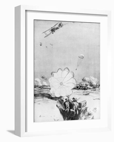 Aeroplane Supplying Ammunition to the British Front Line, World War I, 1914-1918-Joseph Simpson-Framed Giclee Print