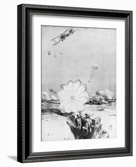 Aeroplane Supplying Ammunition to the British Front Line, World War I, 1914-1918-Joseph Simpson-Framed Giclee Print