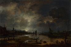 A River Near a Town, by Moonlight, C. 1645-Aert van der Neer-Giclee Print