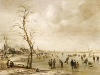 Winter Landscape with Skaters, Dutch Painting of 17th Century-Aert van der Neer-Framed Giclee Print