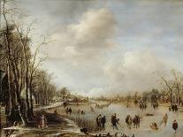 A Frozen River Near a Village, with Golfers and Skaters, C. 1647-1648-Aert van der Neer-Giclee Print
