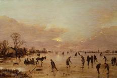 A Frozen River Near a Village, with Golfers and Skaters, C. 1647-1648-Aert van der Neer-Framed Giclee Print