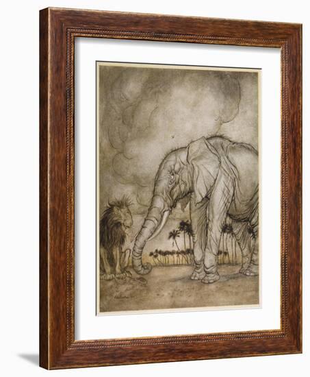 Aesop, Lion and Elephant-Arthur Rackham-Framed Art Print