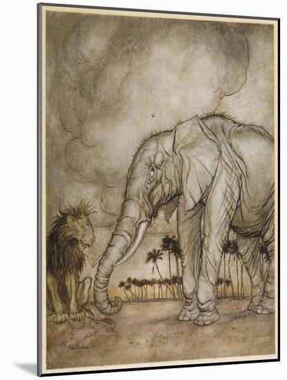 Aesop, Lion and Elephant-Arthur Rackham-Mounted Art Print