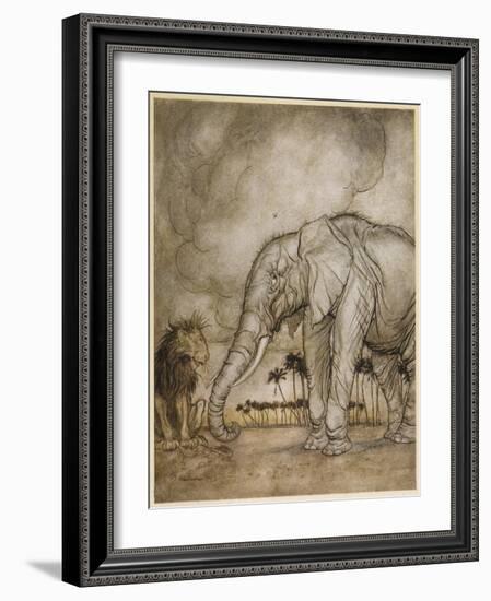 Aesop, Lion and Elephant-Arthur Rackham-Framed Art Print