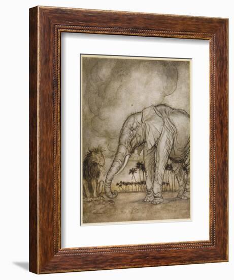 Aesop, Lion and Elephant-Arthur Rackham-Framed Premium Giclee Print