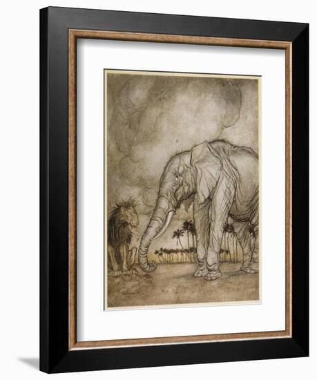 Aesop, Lion and Elephant-Arthur Rackham-Framed Premium Giclee Print