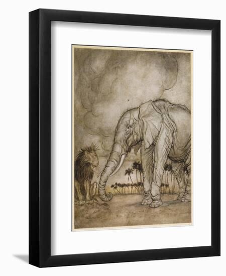 Aesop, Lion and Elephant-Arthur Rackham-Framed Premium Giclee Print