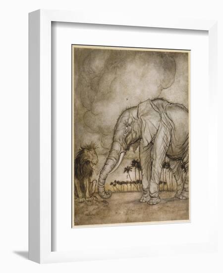 Aesop, Lion and Elephant-Arthur Rackham-Framed Premium Giclee Print