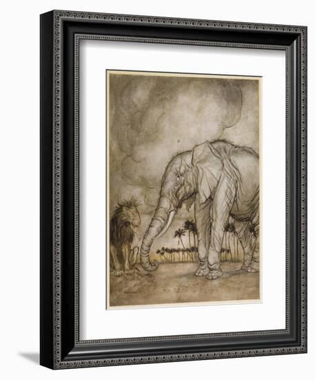 Aesop, Lion and Elephant-Arthur Rackham-Framed Premium Giclee Print