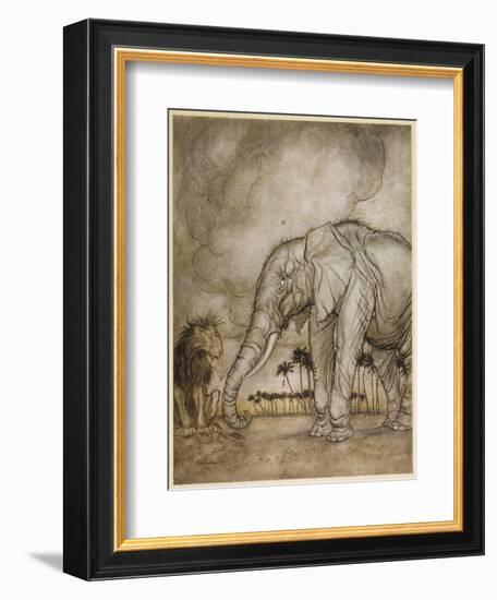 Aesop, Lion and Elephant-Arthur Rackham-Framed Premium Giclee Print